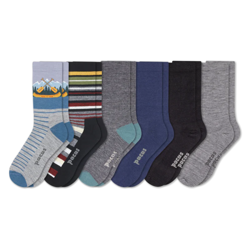 6 Pack - Men's Light-Weight Crew Pacas Socks - Image 140