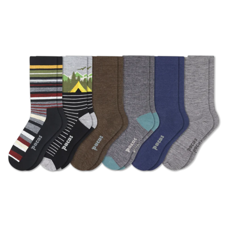 6 Pack - Men's Light-Weight Crew Pacas Socks - Image 142
