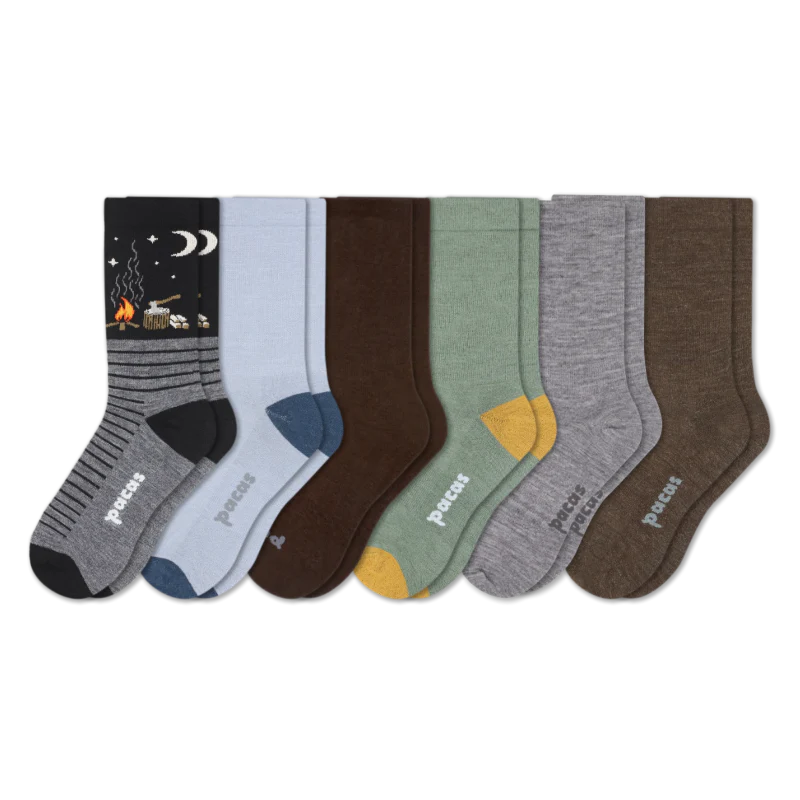 6 Pack - Men's Light-Weight Crew Pacas Socks - Image 145