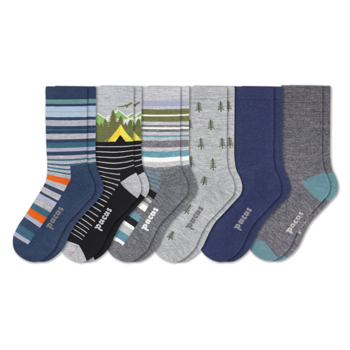 6 Pack - Men's Light-Weight Crew Pacas Socks - Image 147