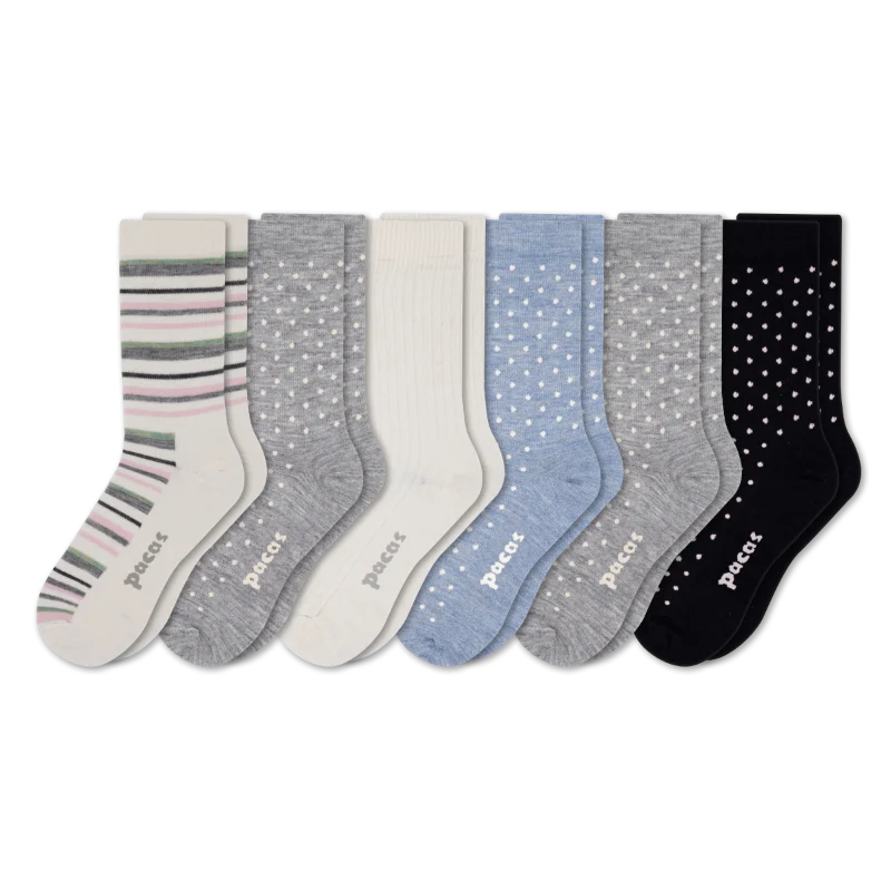 6 Pack - Women's Light-Weight Crew Pacas Socks - Image 100